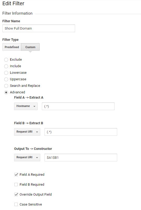 Filter to display the full domain and path