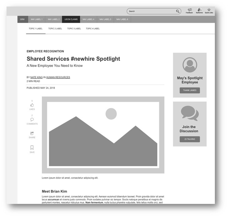 Example front-end wireframe