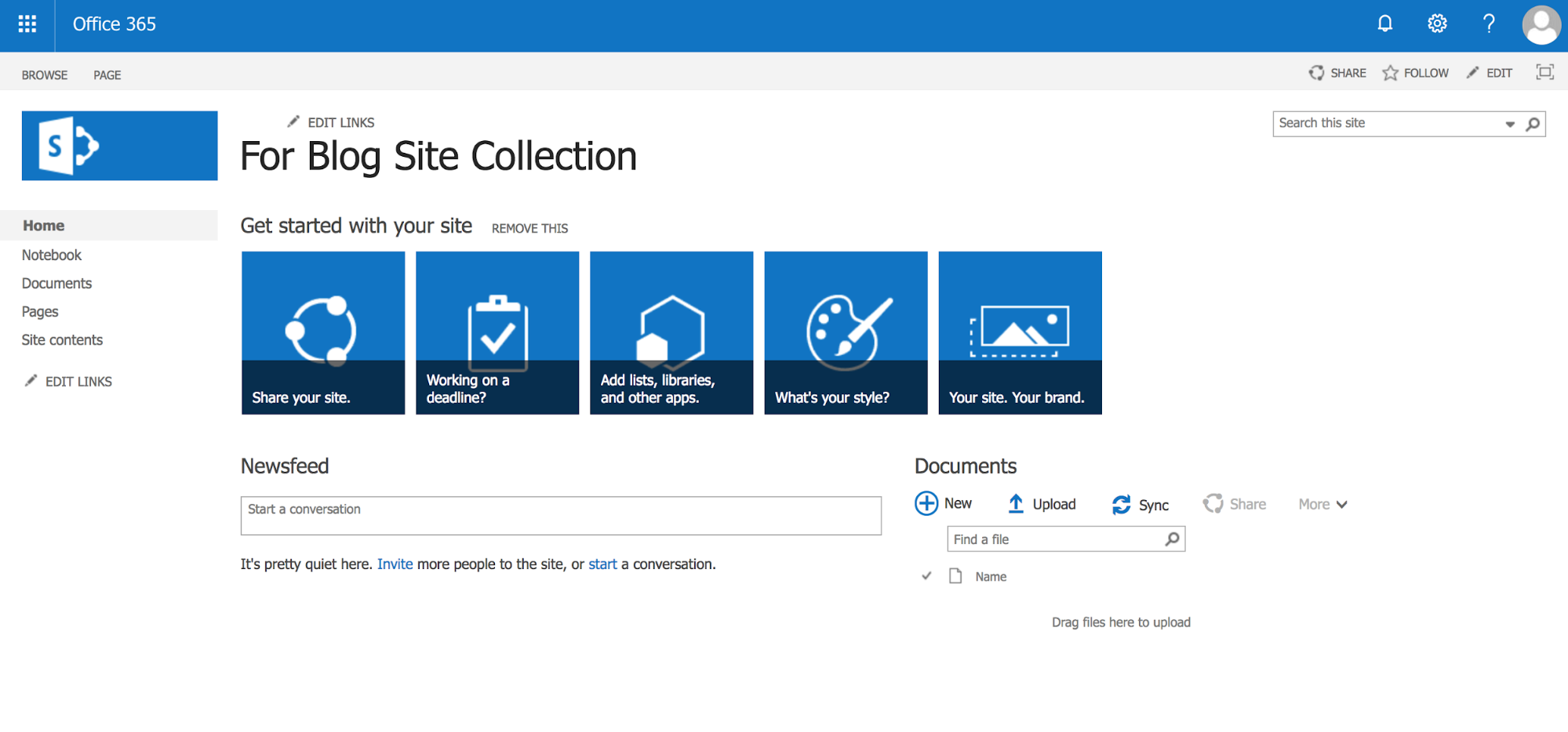 Screenshot of SharePoint: For Site Blog Collection