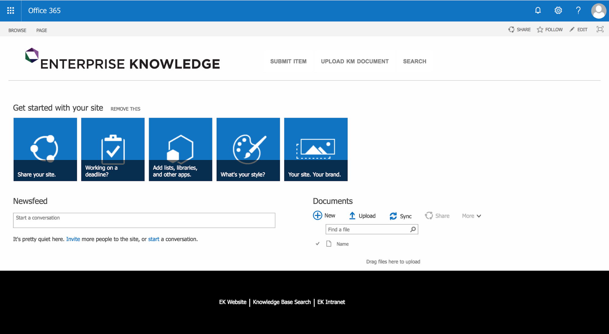 Screenshot of EK SharePoint Homepage with Master Pages applied
