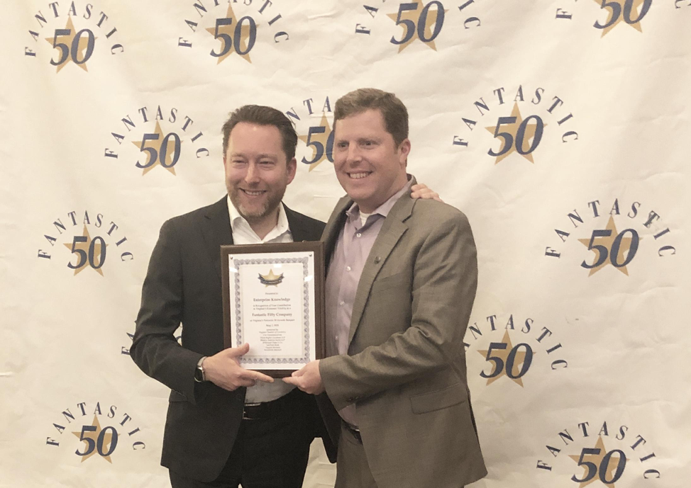 CEO Wahl and COO Hilger holding FANTASTIC 50 Award