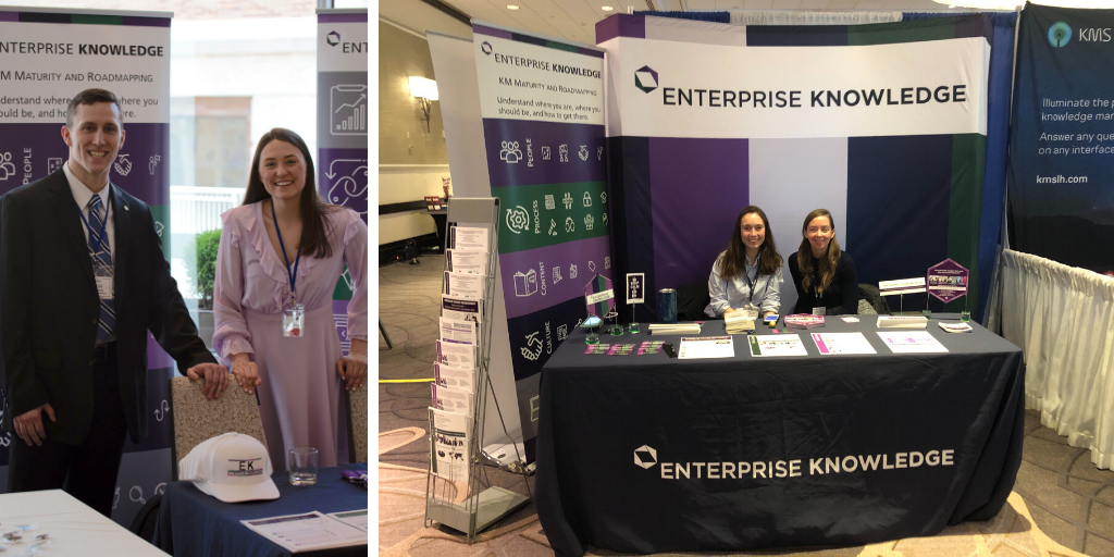 Photo collage. EK Employees at EK booth at two different conferences.