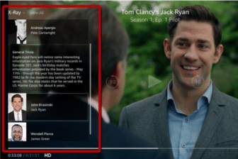 An example of the X-Ray feature on amazon video, which presents facts such as "general trivia" or the case of the show you are watching. This image shows an example of general trivia displayed through the x-ray feature about the show Jack Ryan.