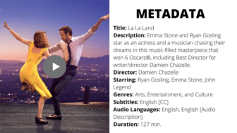 an example of metadata from the movie La La Land, such as "title," "description," "director," and more.