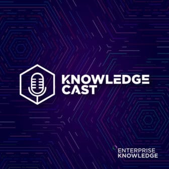 Knowledge Cast logo. Picture of a microphone on a purple background with the text "Knowledge Cast."