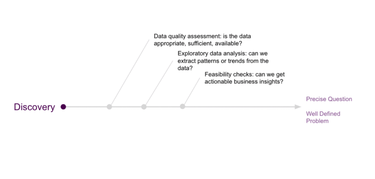 A line diagram with 3 branches coming off: 1) Data quality assessment, 2) exploratory data analysis, 3) feasability checks